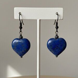 Lapis Lazuli Heart Shaped Pierced Earrings
